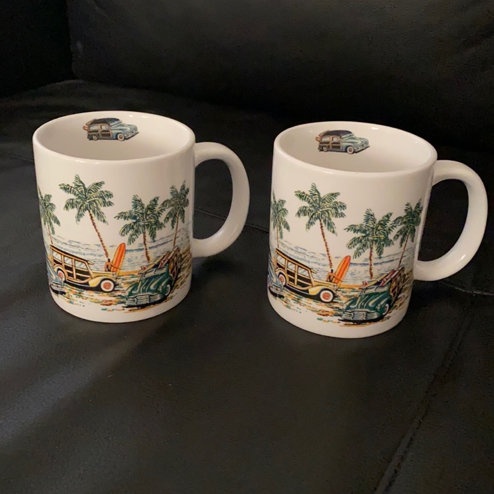 Pair of Woodies Banded mugs, Classic surf, tiki